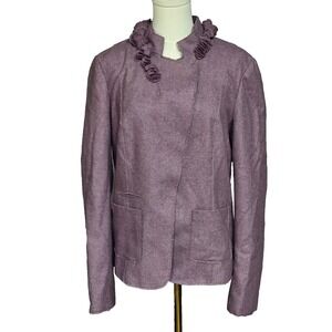 Banana Republic Tweed Blazer Jacket Womens 12 Flower Collar‎ Wool Herringbone